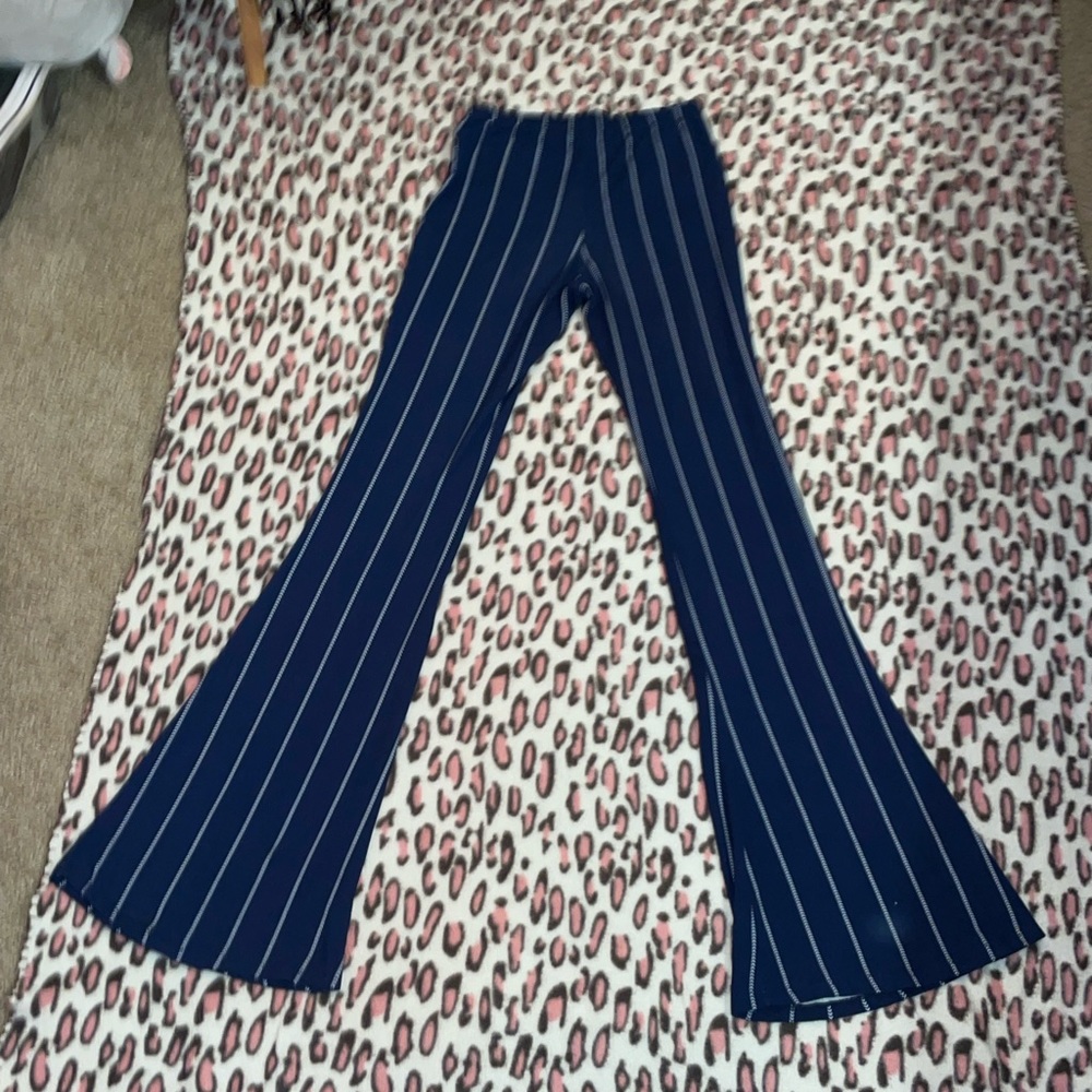 Navy flare pants with stripes